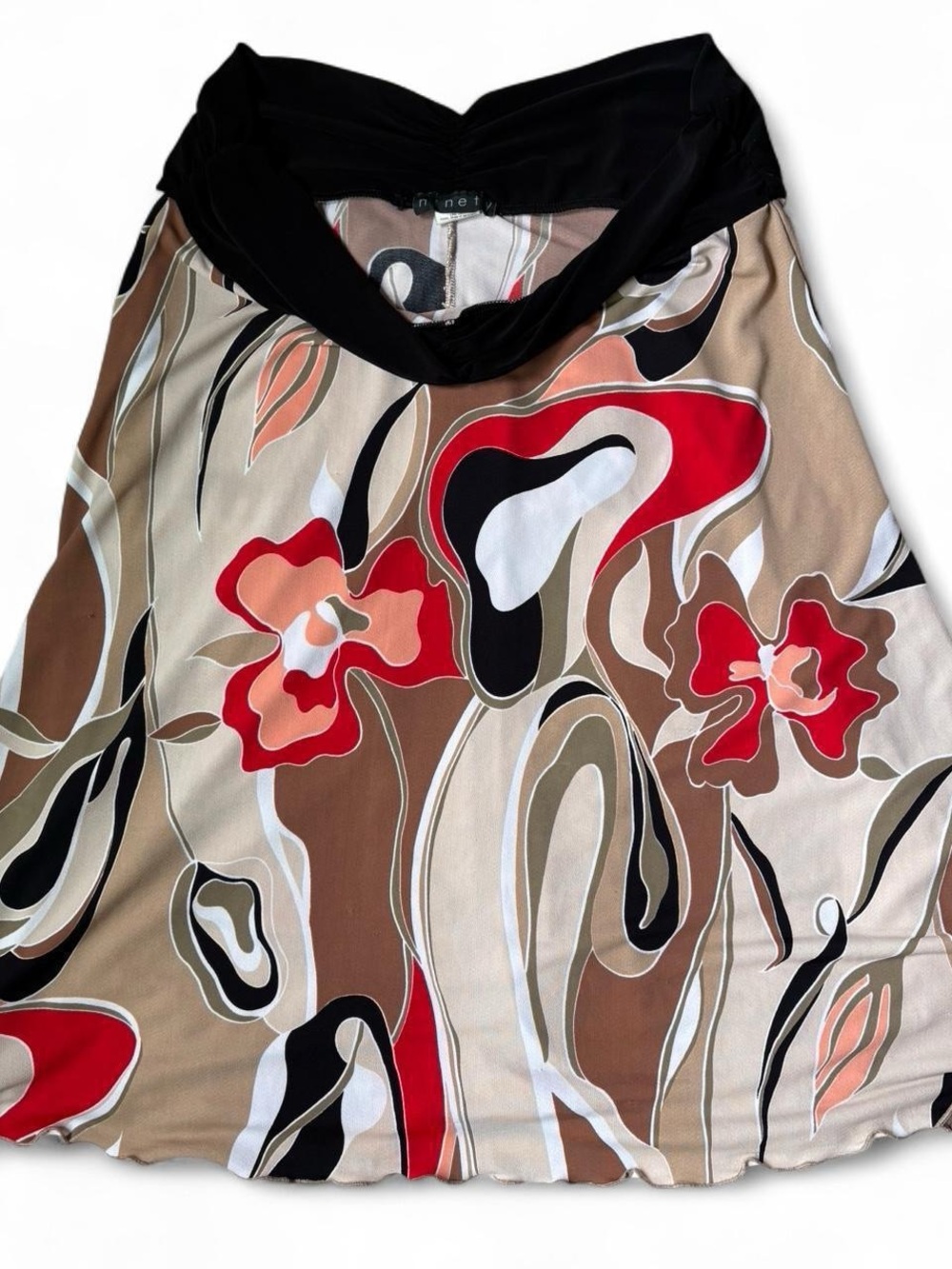 Floral Abstract Midi Skirt in Black, Red, Brown and Cream
